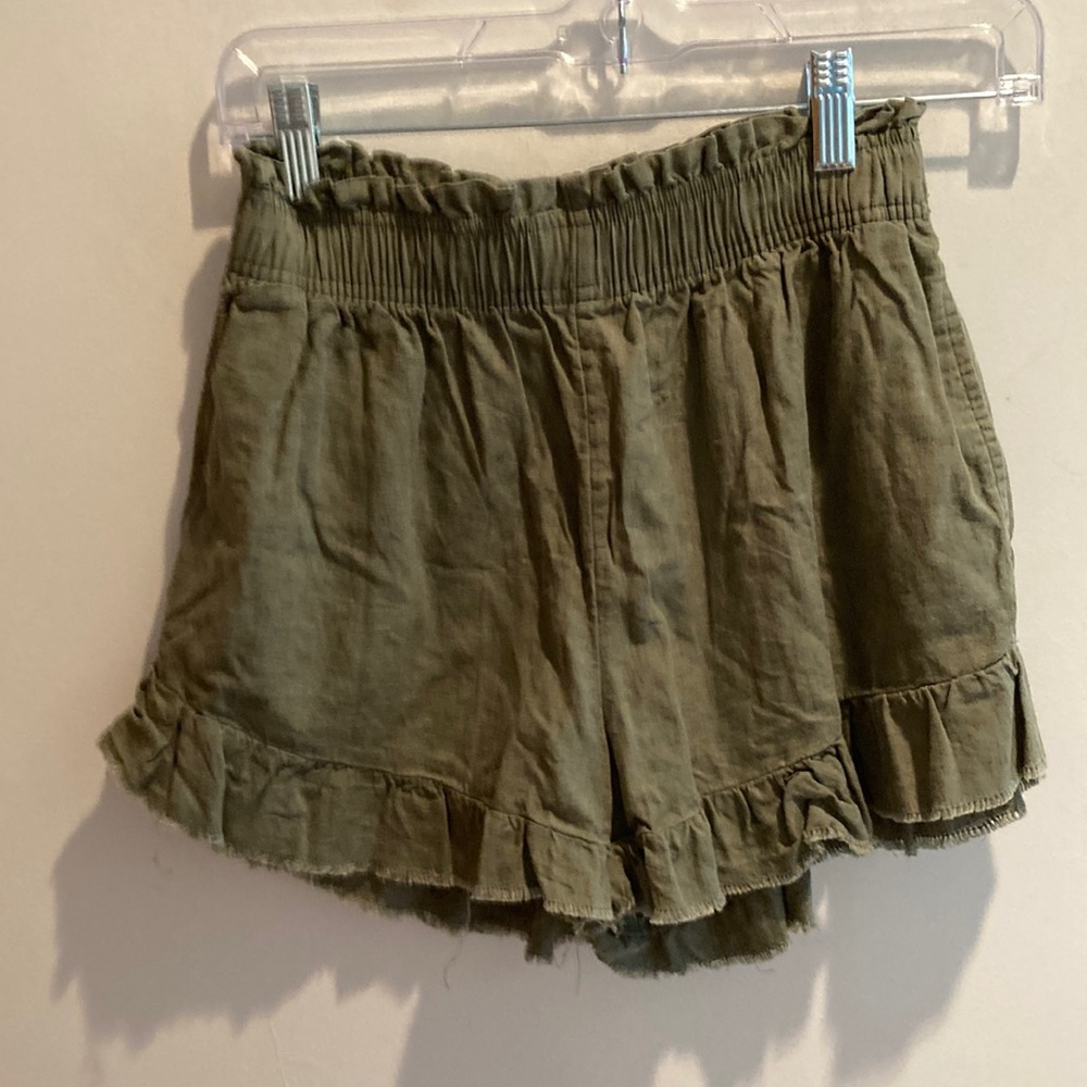 Aerie High Waist Green Ruffle Trim Shorts XS